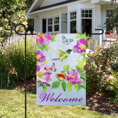 Drapeau extérieur floral Welcome Hummingbird