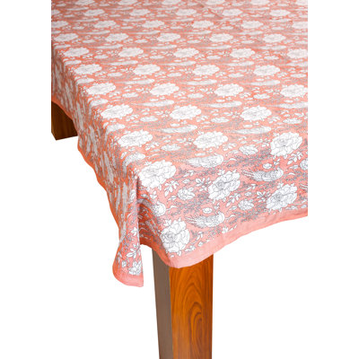 Peach Blossom Block Print Cotton Tablecloth