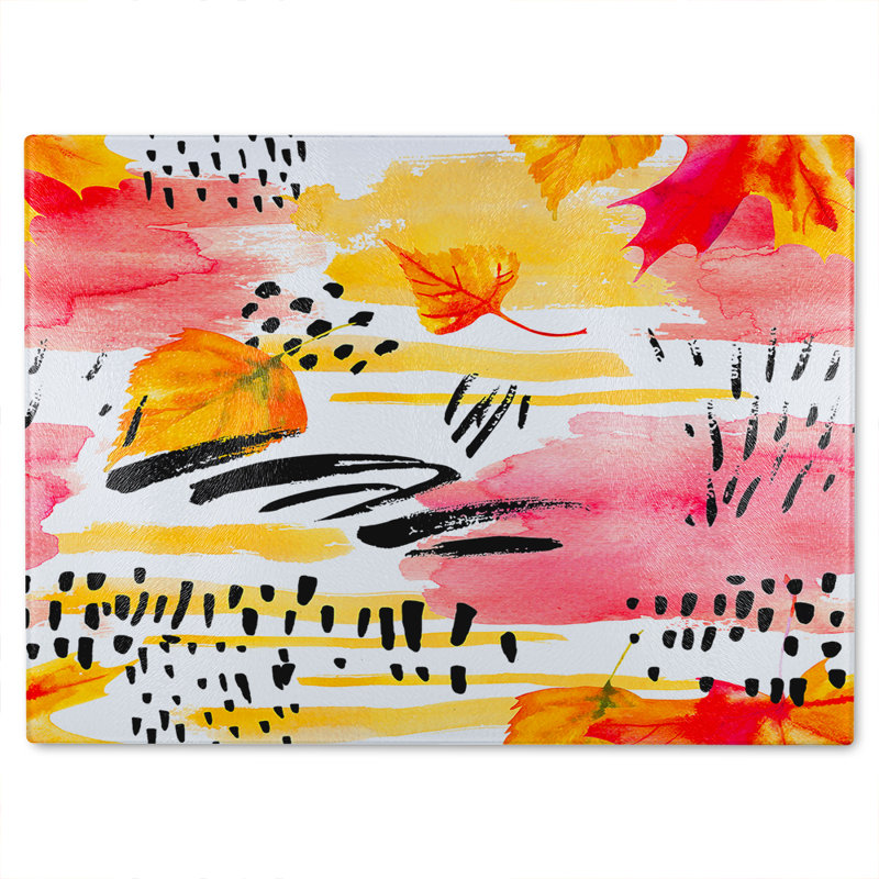 Abstract Fall Pattern In Bright Autumn Colours Glass Chopping Board, 40cm L x 28cm W