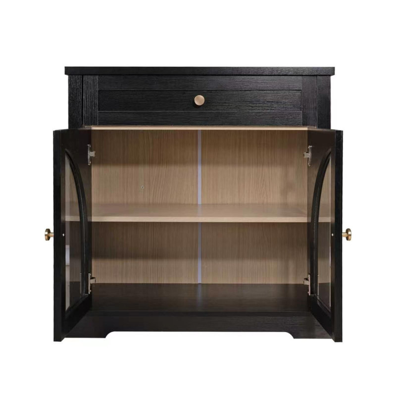 Buffet 32 pouces avec portes en verre arquées et tablette réglable, Noir