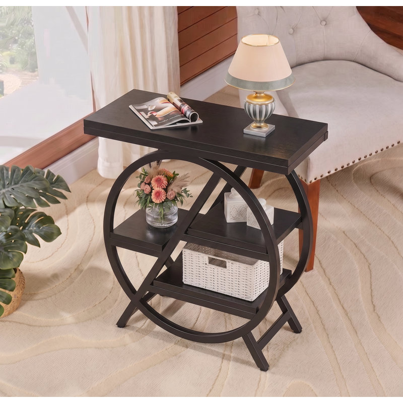 Zekira 25.59'' W 3-Shelf End Table, Black, Black