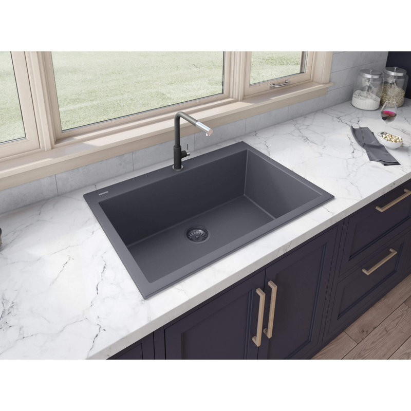 Ruvati 33 x 22 inch epiGranite Drop-in Topmount Granite Composite  Kitchen Sink, Gray