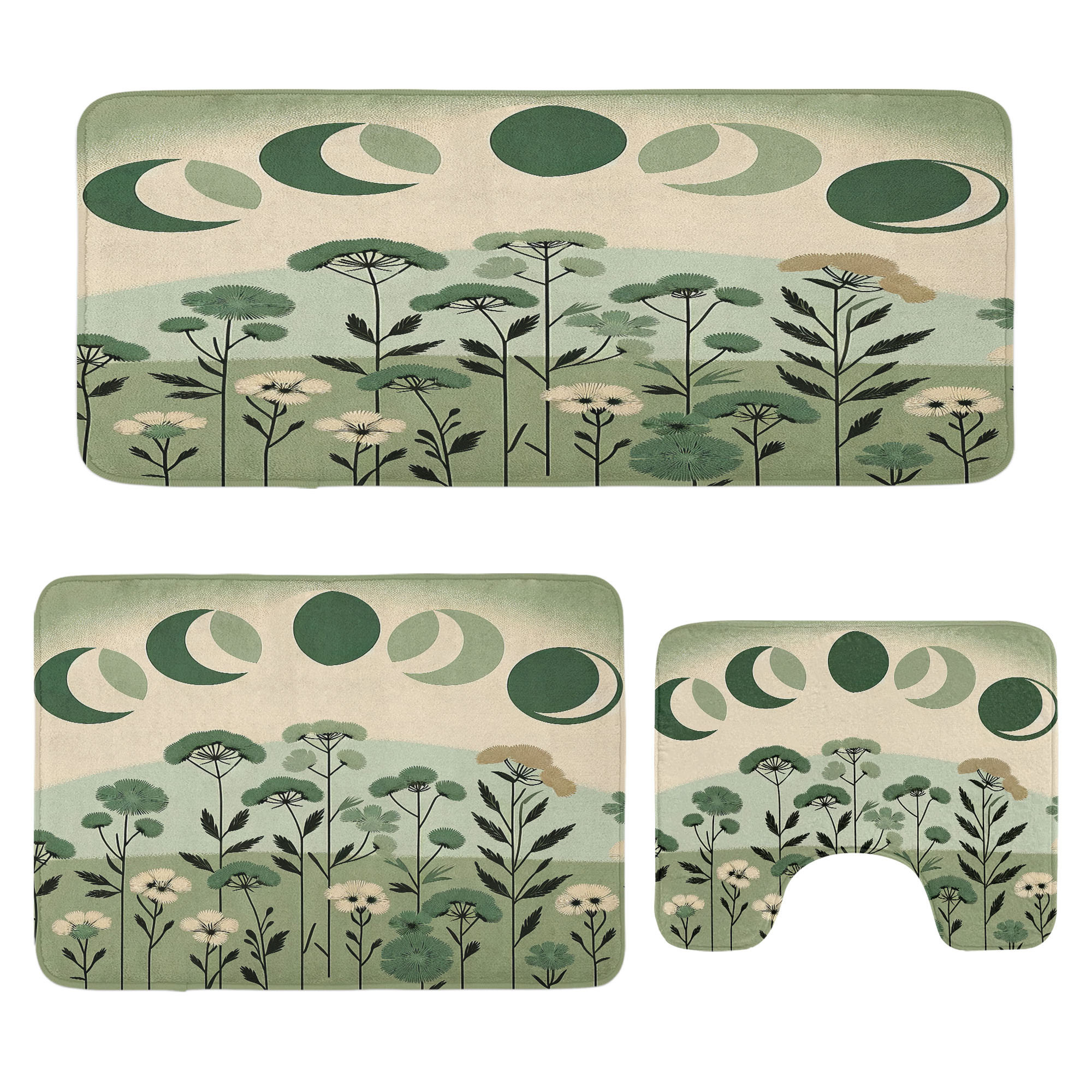 Dakota Fields Sage Green Bathroom Rug Set 3 Pieces UShape & Rectangle