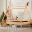 Structure de lit plateforme double avec escalier, matériau en bois massif, structure de lit simple, profil bas et design amusant enfantin, finition naturelle-485544994-485544993