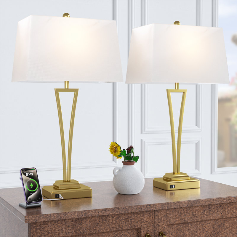 30.5'' Metal Usb Table Lamp(set Of 2), Gold