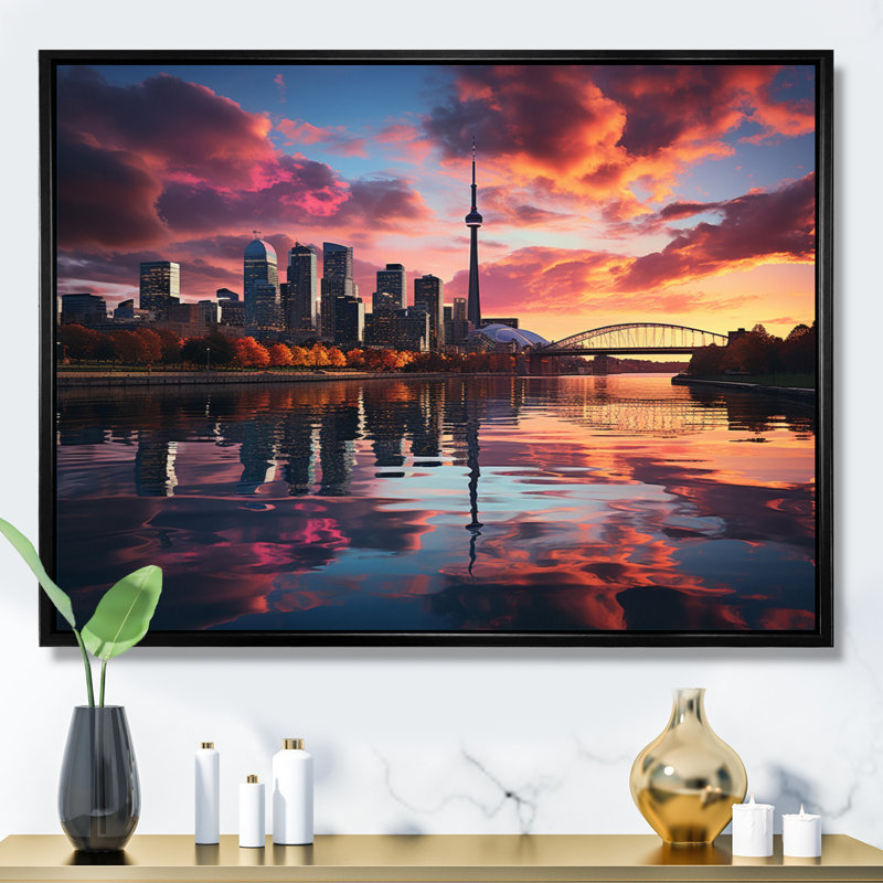 «Detroit Beautiful Cityscape In Futur II», reproduction sur toile, H 34 po x l 44 po x P 1,5 po, Cadre flottant noir