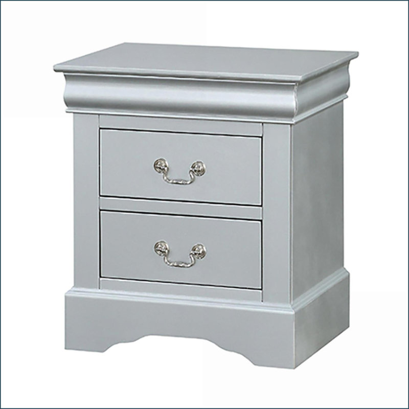 Platinum 2-Drawer Nightstand with Brushed Nickel Handles, Silver