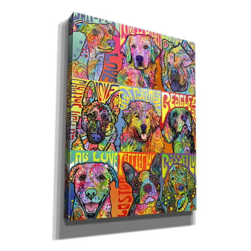 «Nine Up of Dogs» par Dean Russo, estampe numérique sur toile, H 34 po x l 26 po x P 1,5 po