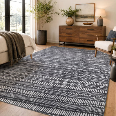Tapis d'intérieur antidérapant à rayures anthracite, lavable à la machine