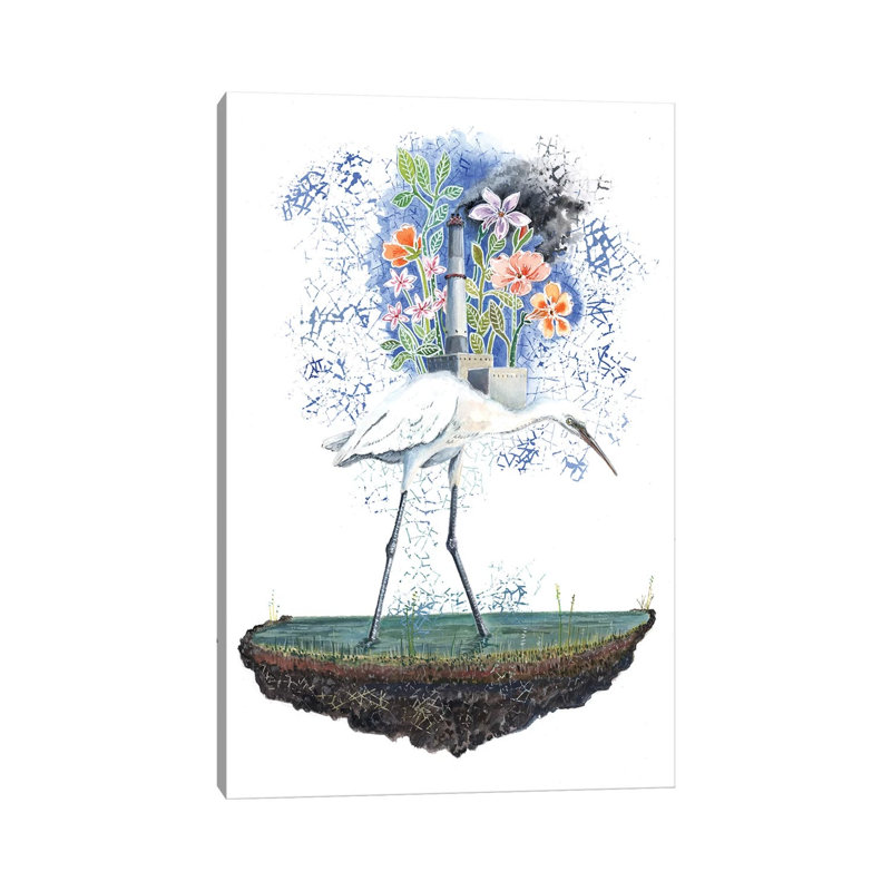 Heron Dreams by Miri Eshet - Painting on Canvas, Wrapped Canvas, 101.6 cm H x 66.04 cm W x 3.175 cm D