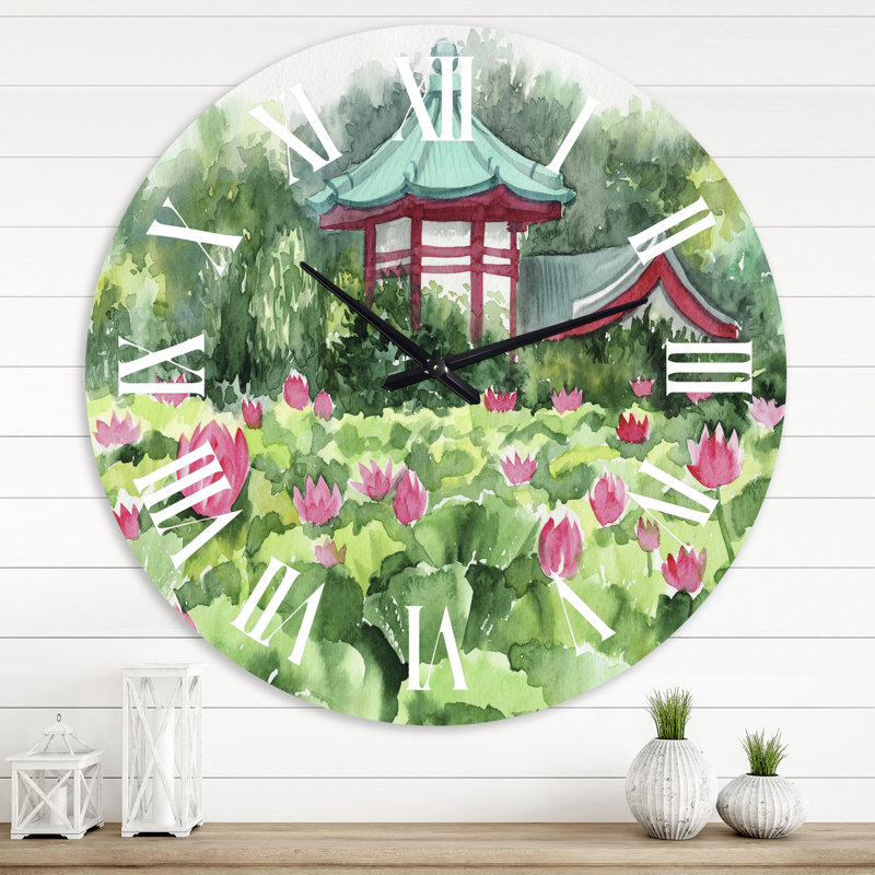 Lotus Lake and Pagoda - Horloge murale traditionnelle, Surdimensionné