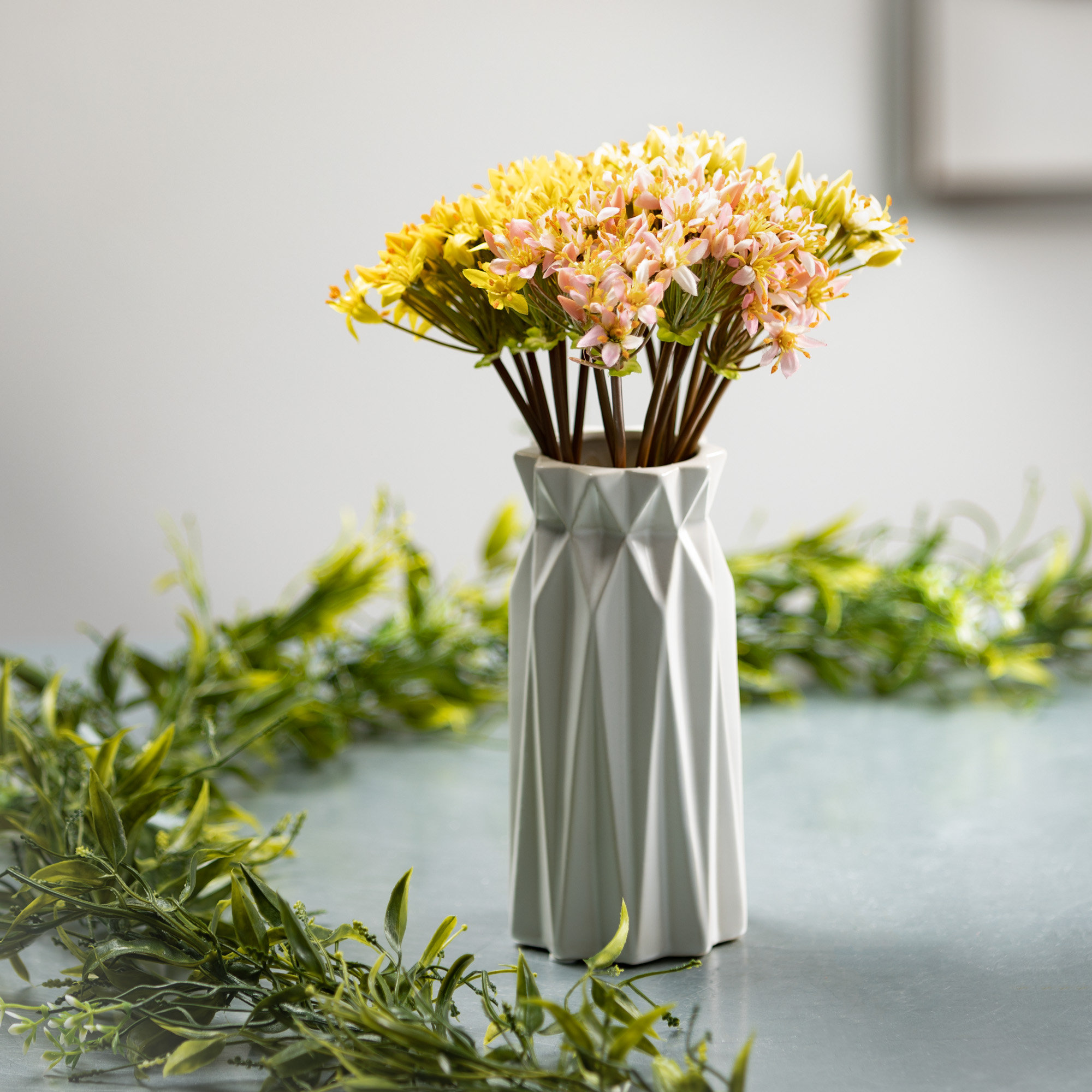 Contemporary White Ceramic Unique Geometric Shaped Table Vase Flower Holder Corrigan Studio