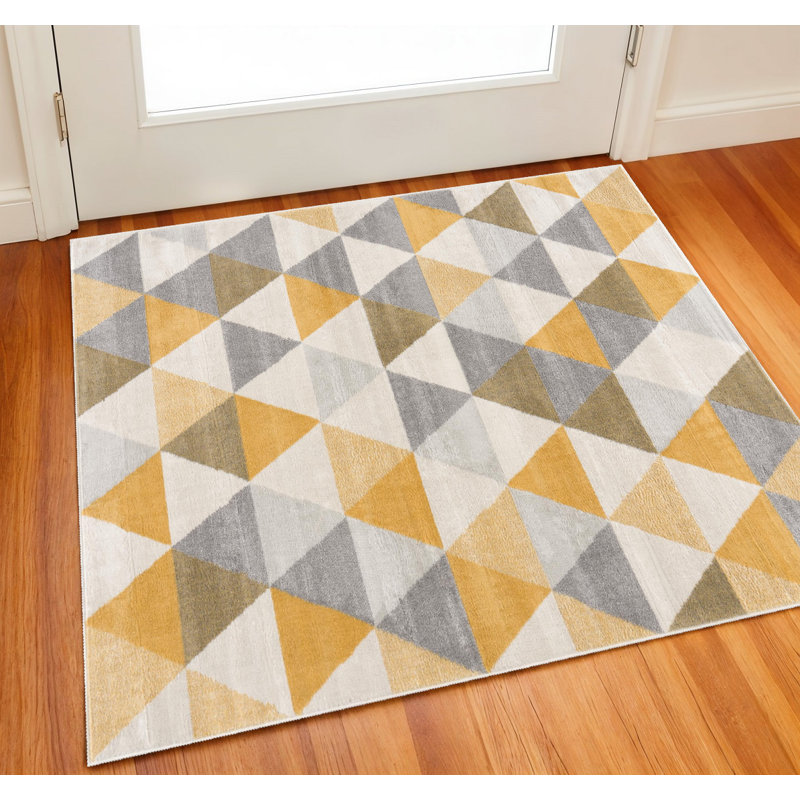 Tapis carré beige et gris à motif géométrique 2 pi x 2 pi