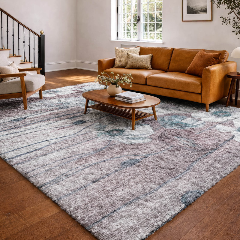 Tapis floral à poils longs de qualité supérieure lavable à la machine ADS712, Sarcelle, 10 pi x 14 pi