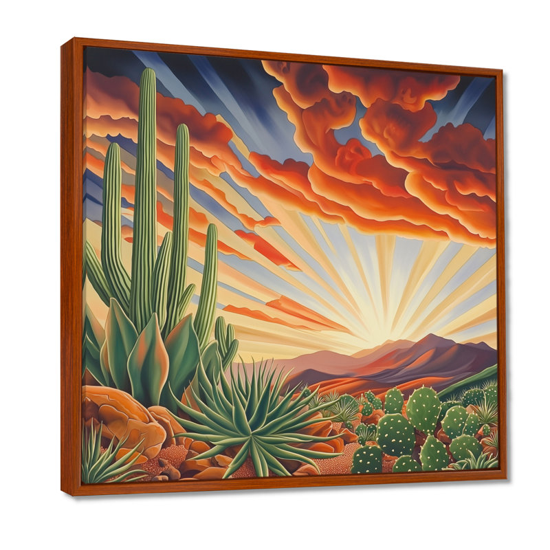 Cactus mexicain, paysage de cactus IV, impression sur toile, H 36 po x l 36 po, Reproduction avec cadre flottant, Brun