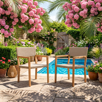 Christopher Knight Home 22" W x 25.25" D x 34.5" H Solid Acacia Wood and PE Wicker Outdoor Dining Chairs (Set of 2)
