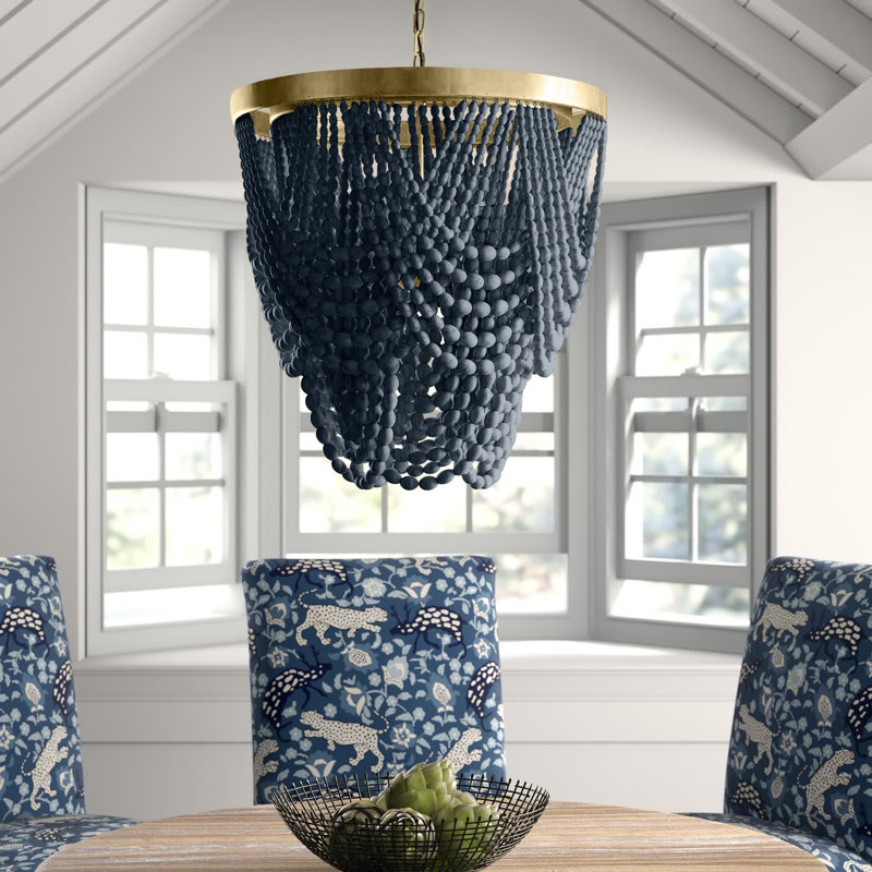 2-Tier Draped Wood Bead Chandelier, Blue