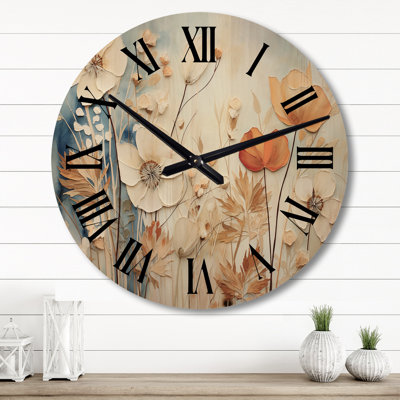 Horloge murale jaune surdimensionnée jaune Botanical Collage I - Abstract Botanicals