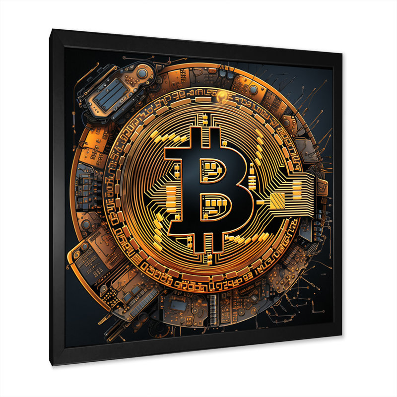 Bitcoin Crypto Seal - reproduction sur toile, Cadre simple noir, H 16 po x l 16 po x P 1 po
