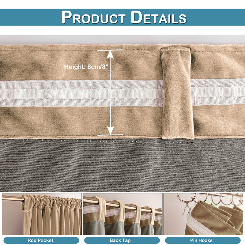 Lauier Velvet Blackout Curtain Pair, 52" W x 96" L, Amber