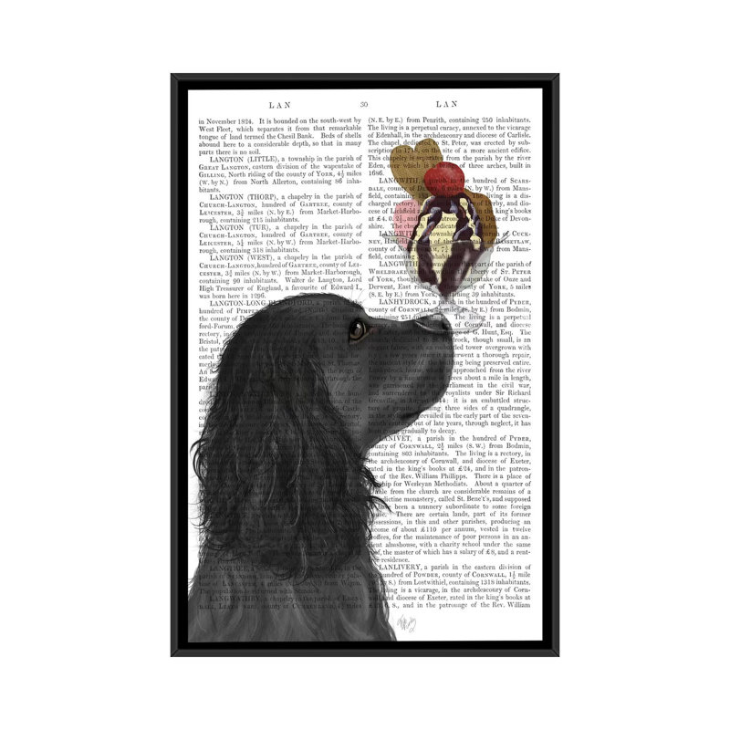 Cocker Spaniel Ice Cream sur fond imprimé par Fab Funky - impression sur toile tendue, Toile avec cadre noir, Pas de tapis
