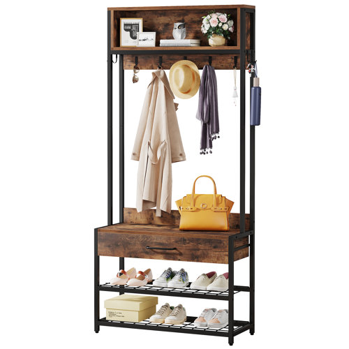 17 Stories Rikijs Hall Tree 32'' Wide with Bench and Shoe Storage ...