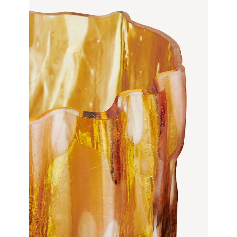 Crackle Glass Table Vase, Amber/Flamingo, 10.63" H x 7.87" W x 7.87" D