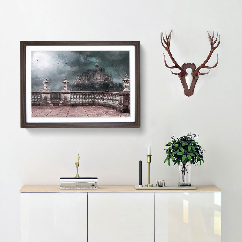 Mont St. Michel in Normandy France - Picture Frame Graphic Art Print, Walnut Framed, 27cm H x 36cm W x 2cm D