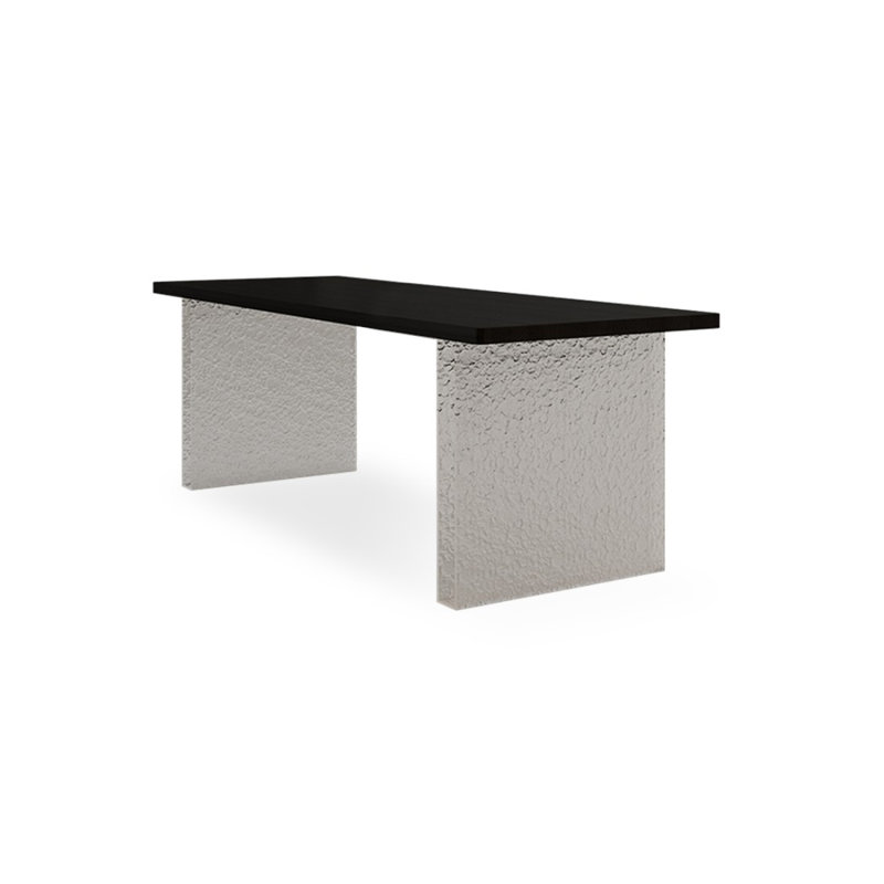 Bureau rectangulaire en bois massif noir et acrylique, H 29,53 po x l 55,12 po x P 23,62 po