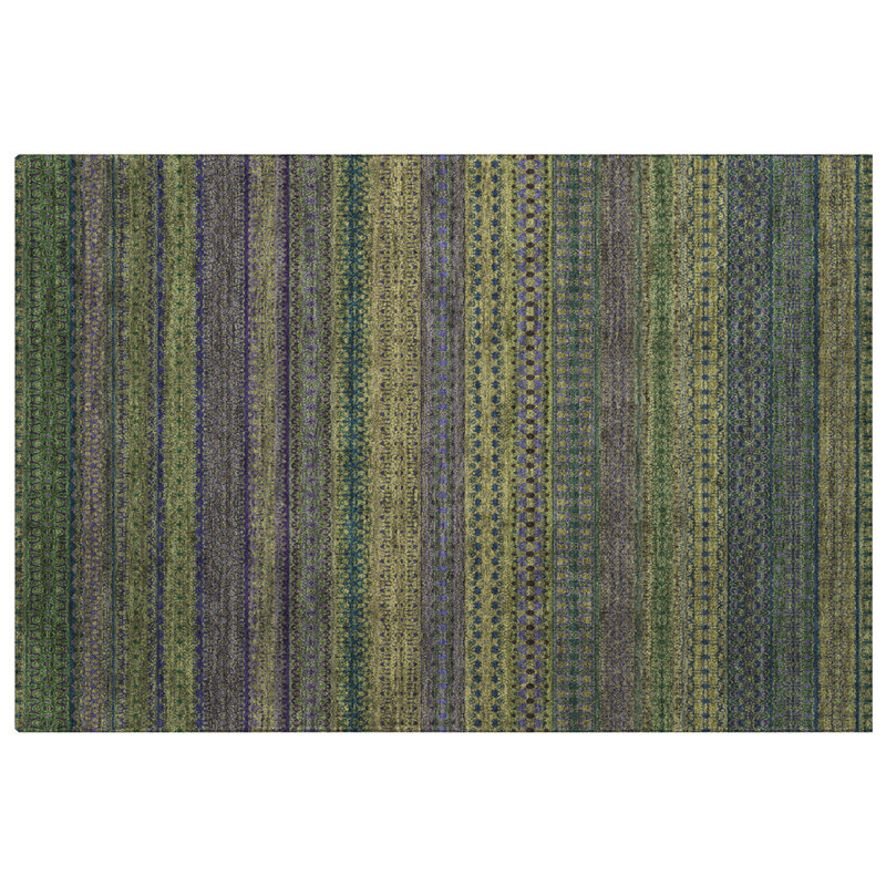 Premium Machine Washable Dream Shag ADS527 Striped Rug, 1'8" x 2'6", Olive