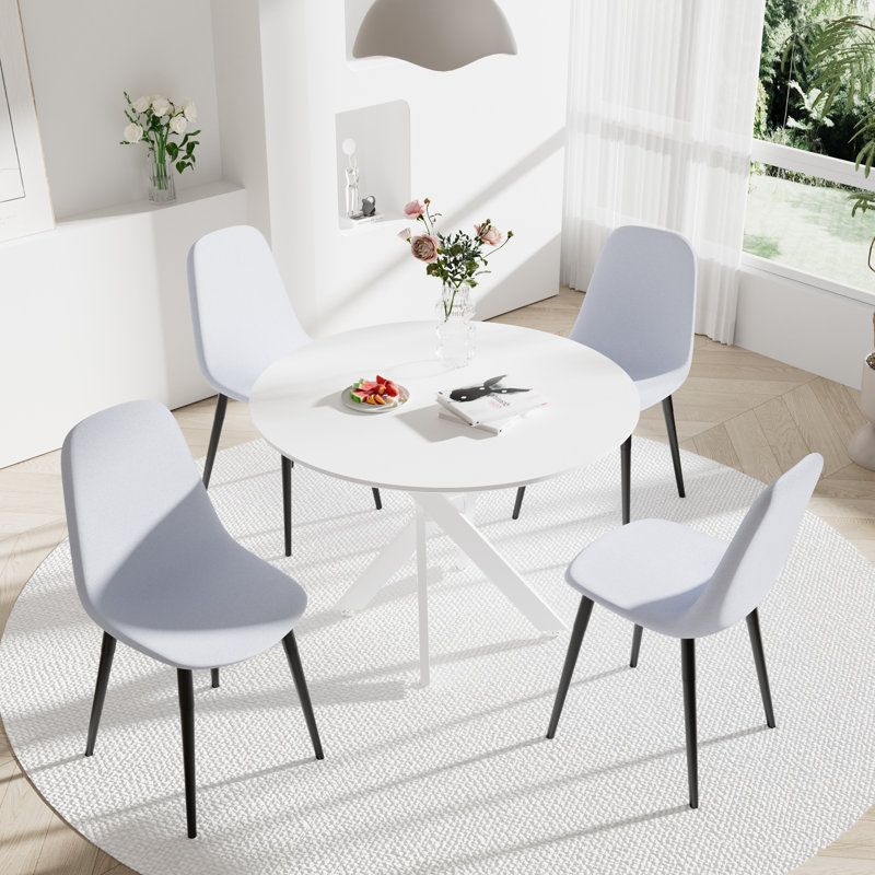 Ensemble de salle à manger 5 pièces, H 30 po x L 36 po x l 36 po, Blanc, Gris clair