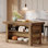 Farmhouse Kitchen Island With Storage Shelves, 55 Inch Island Table With Large Countertop