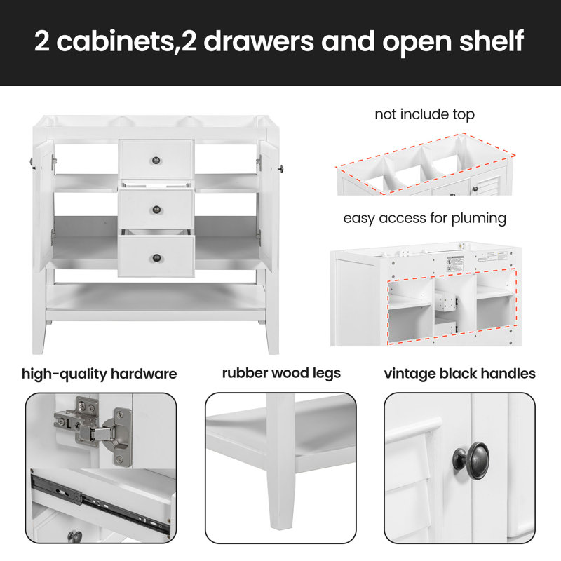 35 " Single Bathroom Vanity Base, White