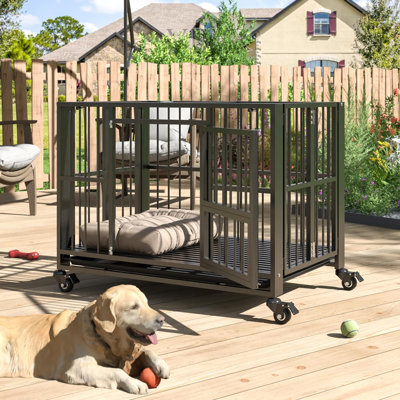 Grand chenil pliant robuste pour cage de chien avec roues verrouillables