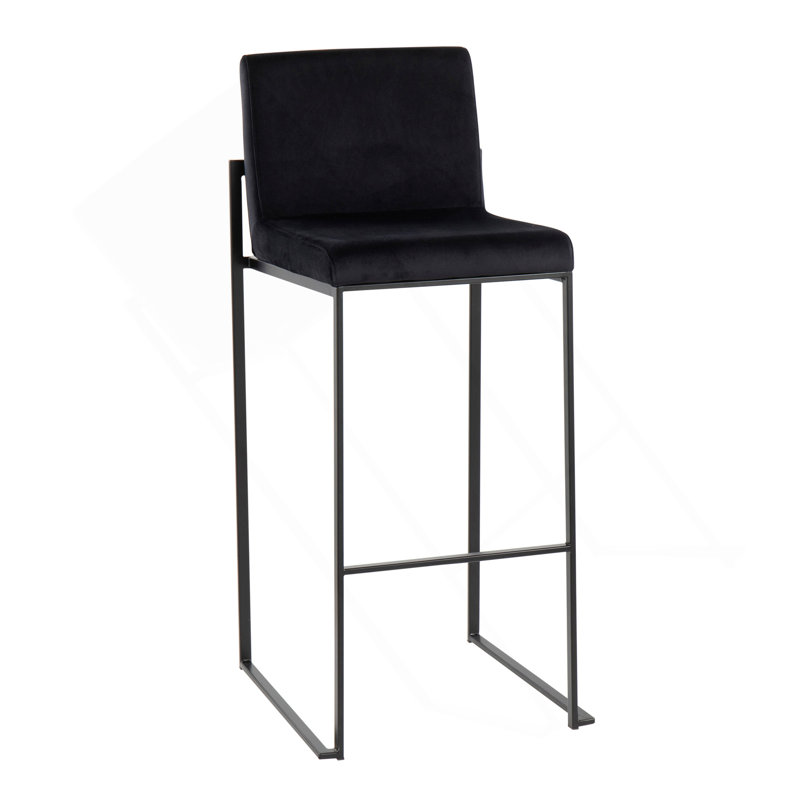 Tabouret de bar haut dossier contemporain Fuji en acier noir et velours noir par Lumisource - ensemble de 2, Noir