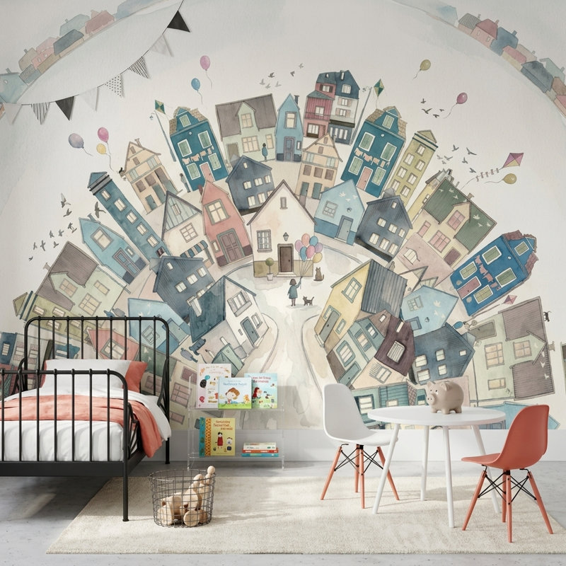 Papier peint Whimsical Town, Non tissé, 120 po x 96 po