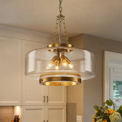 4-Light Transitional Clear Water Ripple Glass Lantern Chandelier