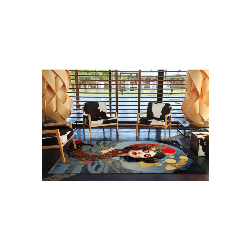 Tapis tissé à motif de lune lavable, Sous-tapis rond 3 pi 3 po inclus