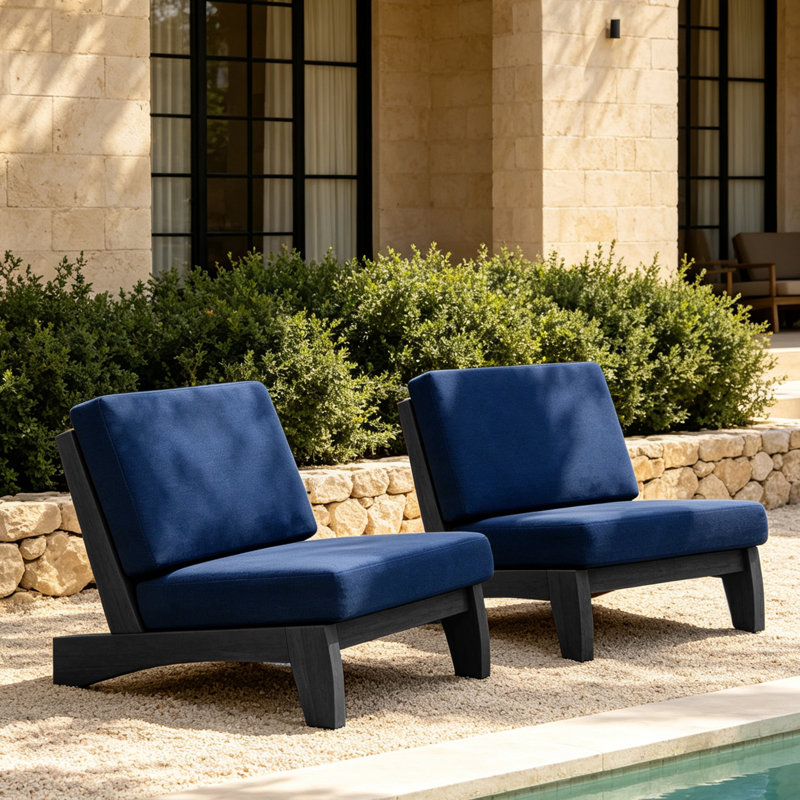 Ensemble de sièges d'extérieur 2 pièces avec coussins pour patio ou jardin Polett, Marine, Noir