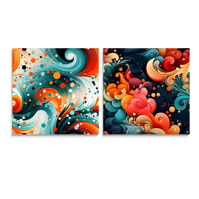 Corjan - Ensemble de 2 verres muraux abstraits géométriques en acrylique, H 36 po x l 73 po