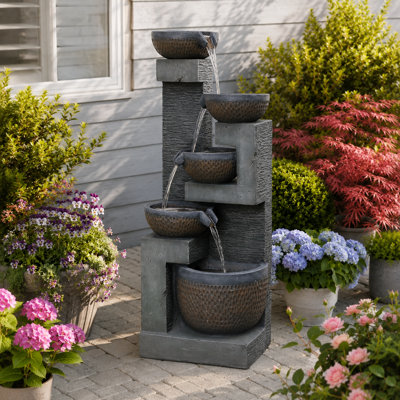 Water Fountain Resin Handcrafted Stone Look Waterfall For Garden Ambiance