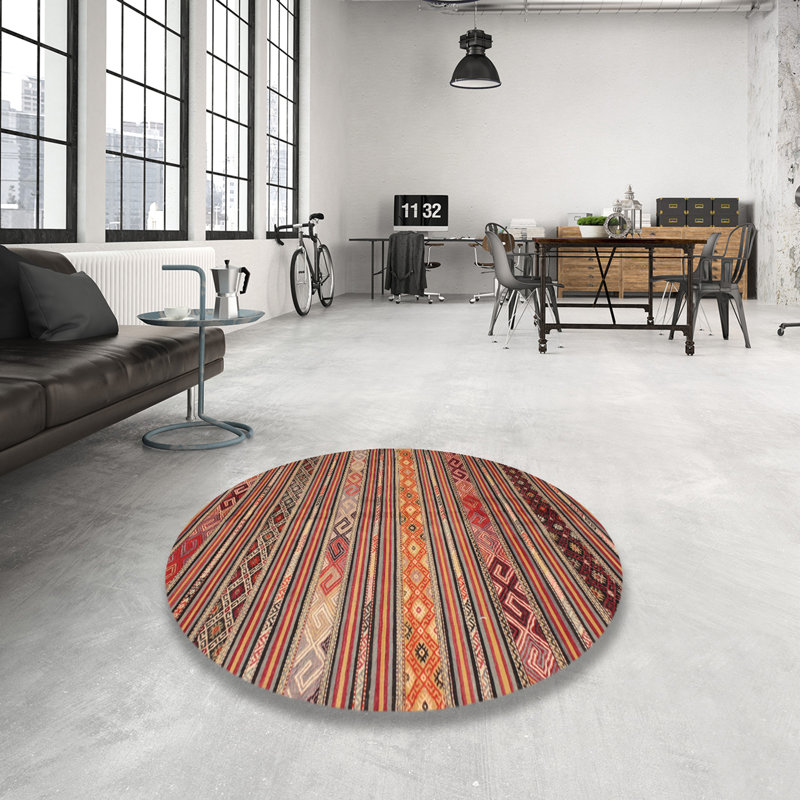 Tapis contemporain brun / orange / jaune, Rond 5 pi