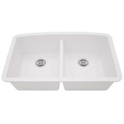 32 in. x 19 in. Quartz Undermount 50/50 Double Bowl Kitchen Sink