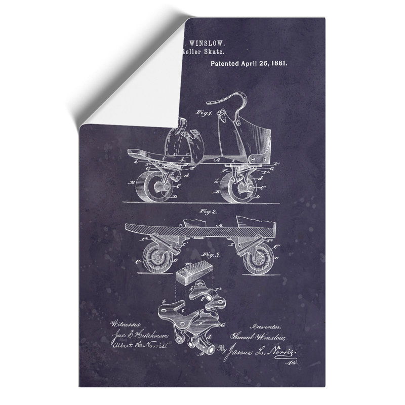 Roller Skate Patent Dark - Frameless Print, 42cm H x 30cm W x 0.1cm D