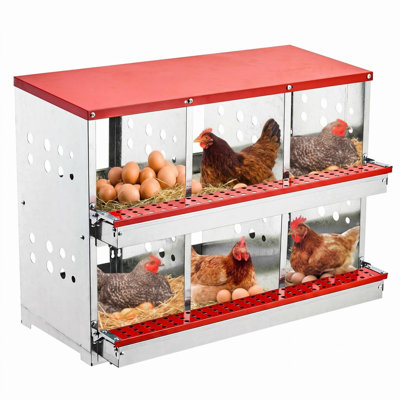 Galvanized Steel Wall-Mounted 6-Hole Chicken Nesting Box with Individual Compartments & Anti-Slip Perch