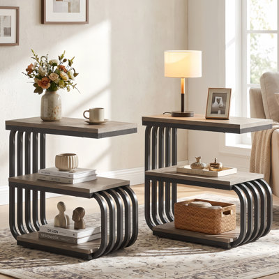 C-Shaped Side Table, 3-Tier Narrow End Table For Living Room