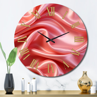 Smooth Pink Elegant Minimal Glam Wave Metal Wall Clock