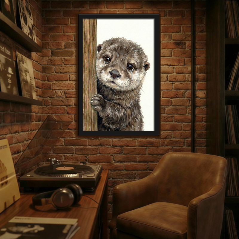 Animals Otter Peeking From Wooden Post, 18" H x 12" W