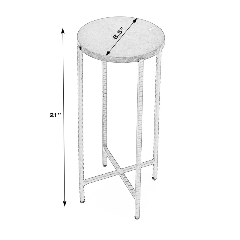 Nigella Marble and Cross Legs Side Table, White Marble/Black