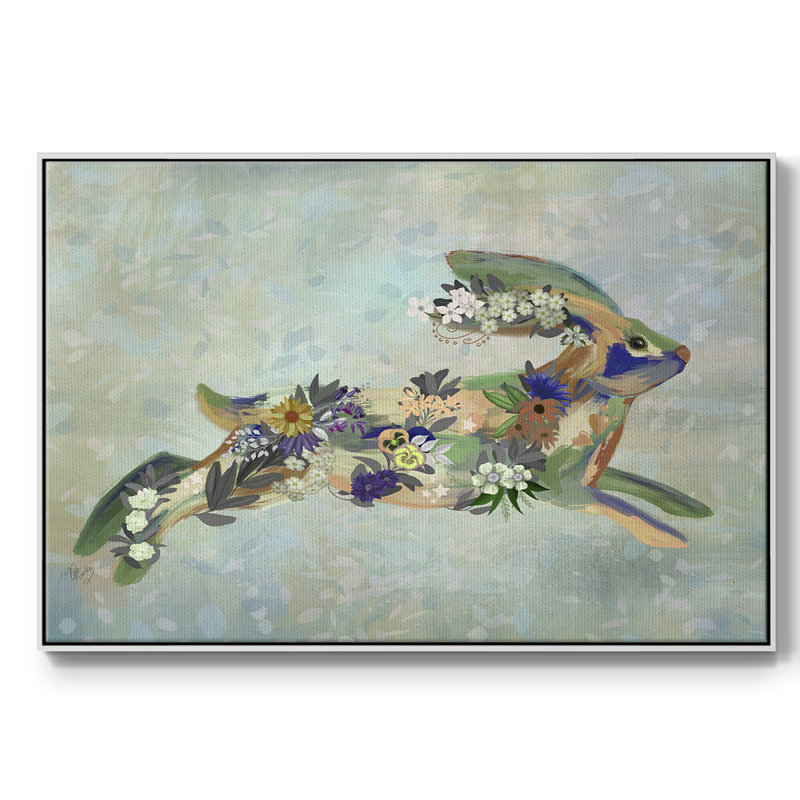 Fantastic Florals Hare, Running - Reproduction sur toile flottante, H 27 po x l 41 po x P 2 po, Blanc